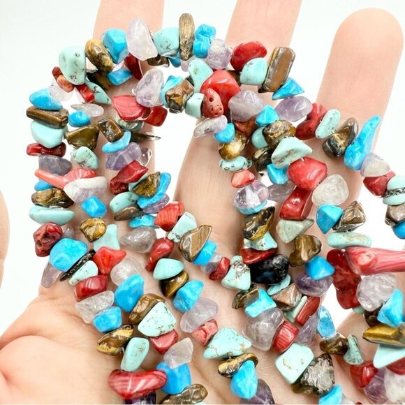 Vtg Southwestern Silver 925 Turquoise Nugget Gemstone Multi Strands Necklace - Picture 8 of 13